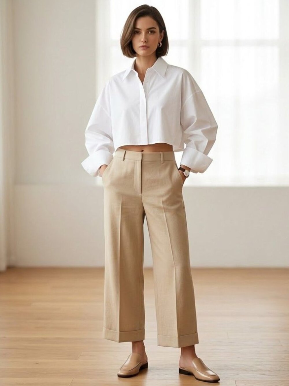Lauren Ralph Lauren Beige Linen-Blend Wide-Leg Cropped Pants Size 12 - Picture 12 of 14